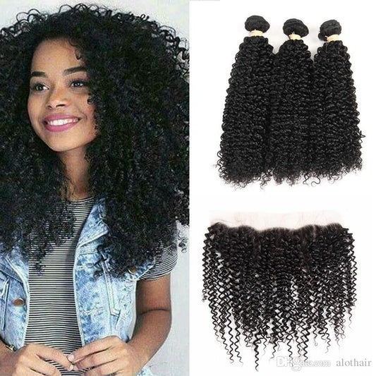 Kinky Curly Brazilian Human Remy Hair  13" * 4" Frontal